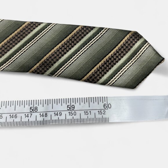 Joseph & Feiss Silk Tie Striped Repp Regimental Green Brown Formal Dress - Picture 7 of 7
